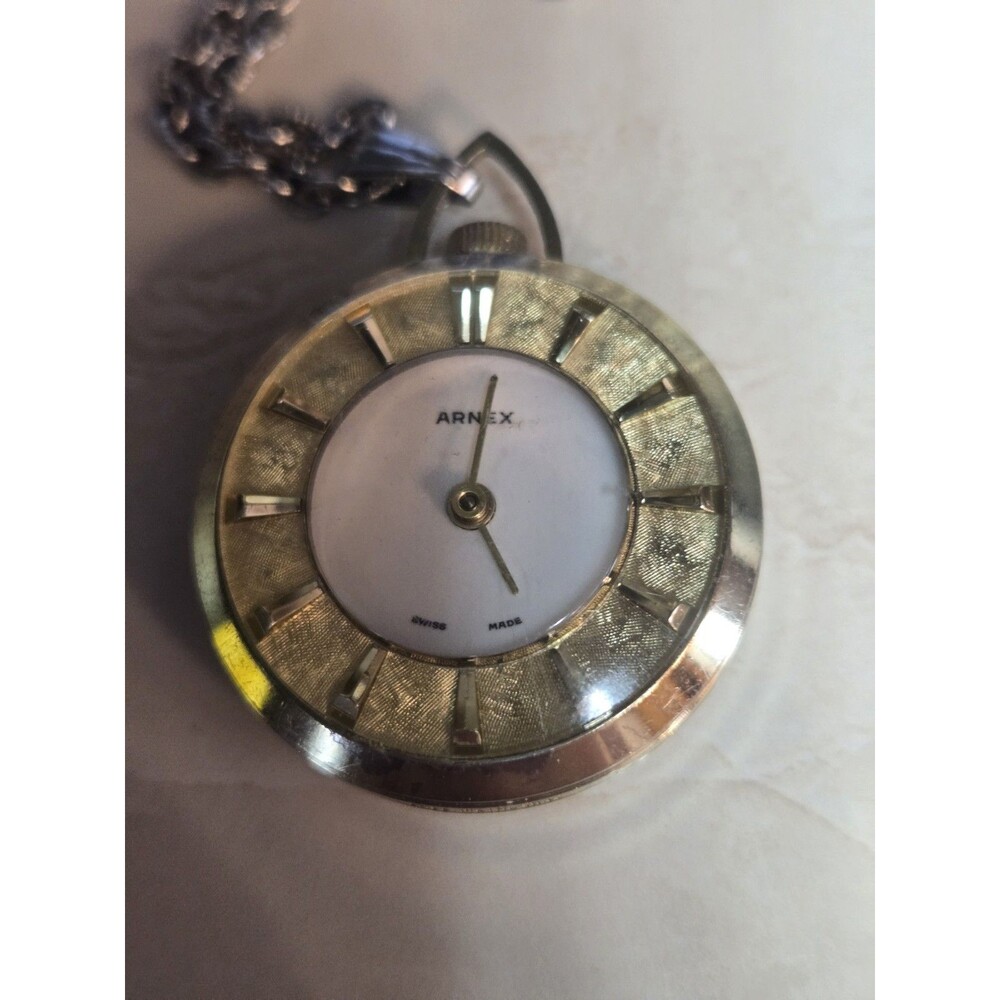 Vintage Arnex Swiss Antimagnetic Pocket Watch Pendant Chain Watch. 34mm. Runs